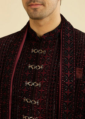 Manyavar Men Velvety Wine Elegance Sherwani