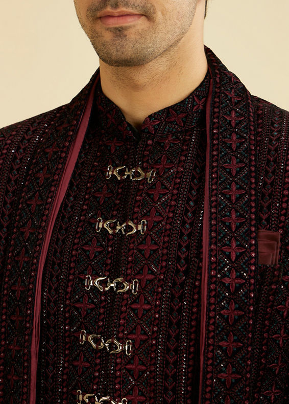 Manyavar Men Velvety Wine Elegance Sherwani