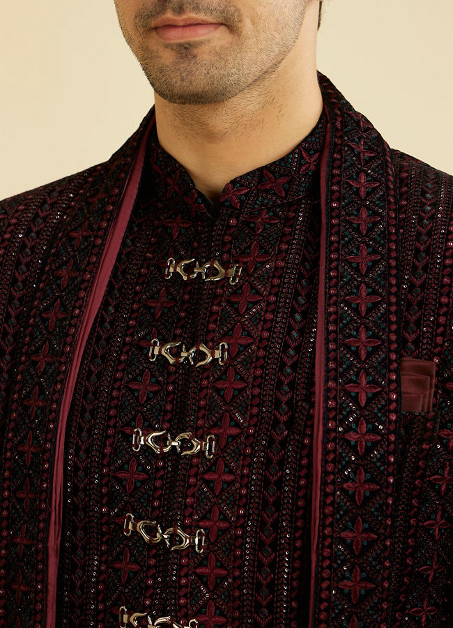 Manyavar Men Velvety Wine Elegance Sherwani image number 1