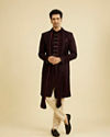 Manyavar Men Velvety Wine Elegance Sherwani image number 2