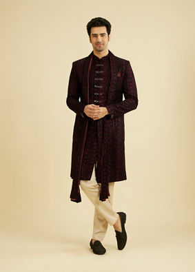 Manyavar Men Velvety Wine Elegance Sherwani image number 2