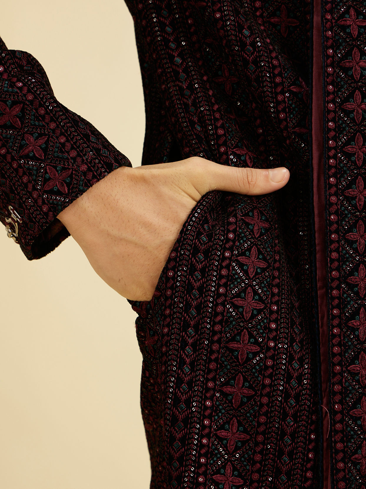 Manyavar Men Velvety Wine Elegance Sherwani