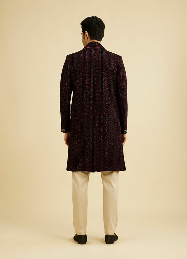 Manyavar Men Velvety Wine Elegance Sherwani