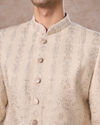 Manyavar Men Regal Beige Georgette Sherwani