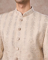 Manyavar Men Regal Beige Georgette Sherwani