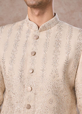Manyavar Men Regal Beige Georgette Sherwani