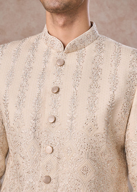 Manyavar Men Regal Beige Georgette Sherwani