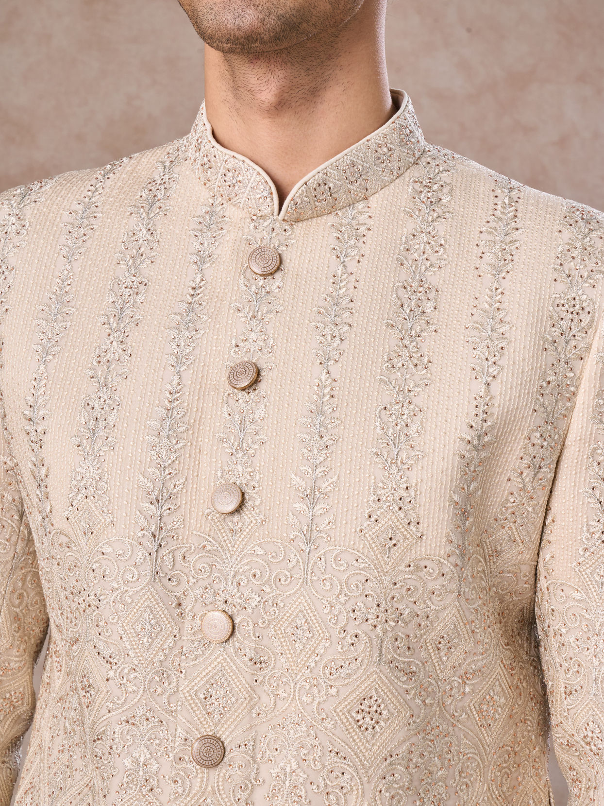 Manyavar Men Regal Beige Georgette Sherwani