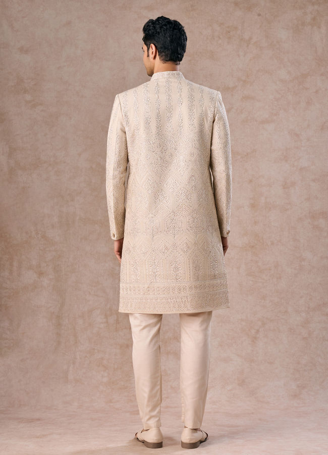 Manyavar Men Regal Beige Georgette Sherwani