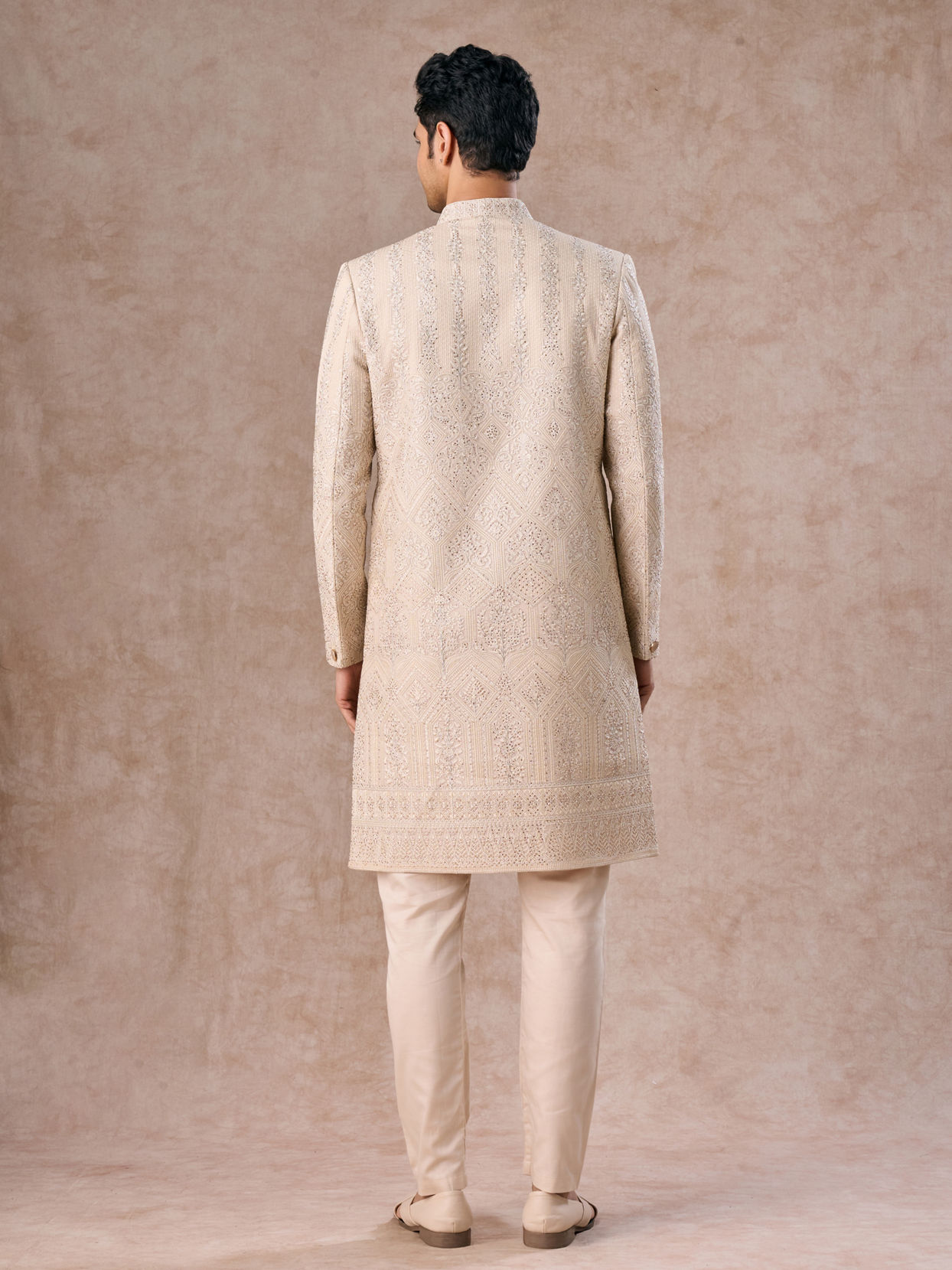 Manyavar Men Regal Beige Georgette Sherwani