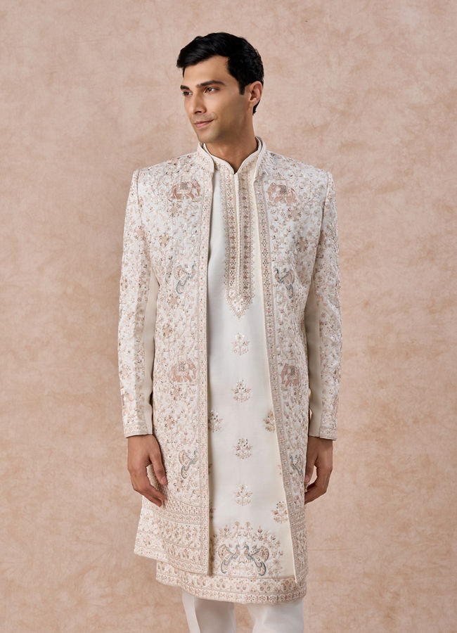 Manyavar Men Elegance Personified White Open Sherwani