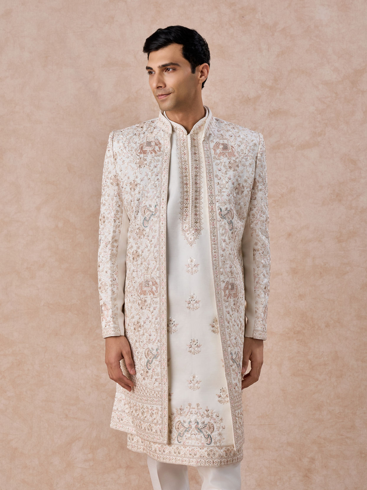 Manyavar Men Elegance Personified White Open Sherwani