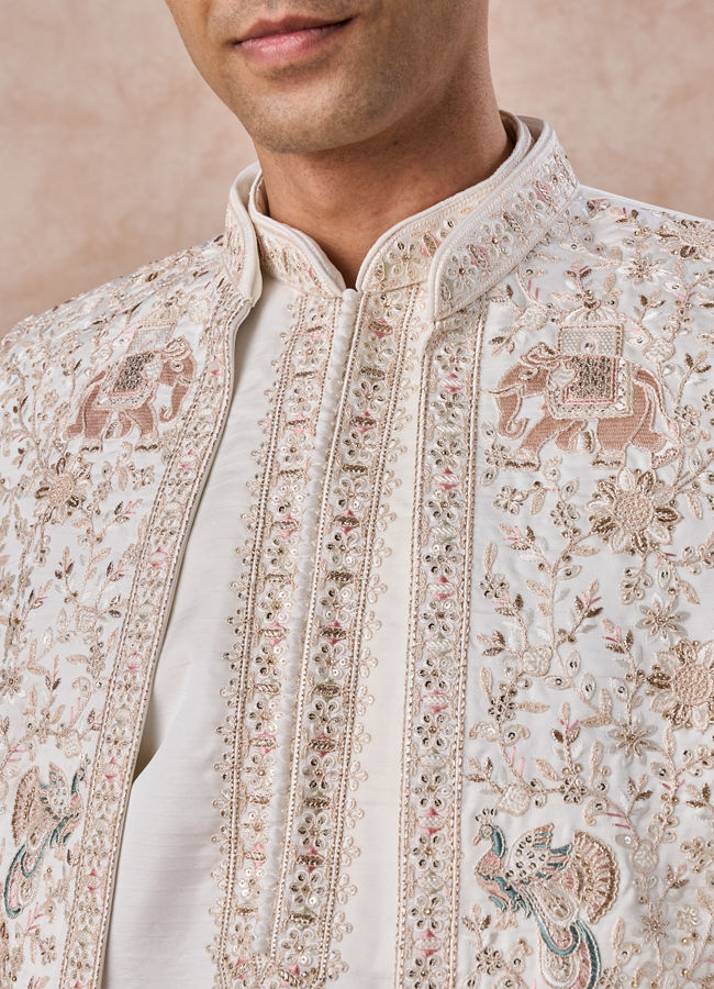 Manyavar Men Elegance Personified White Open Sherwani