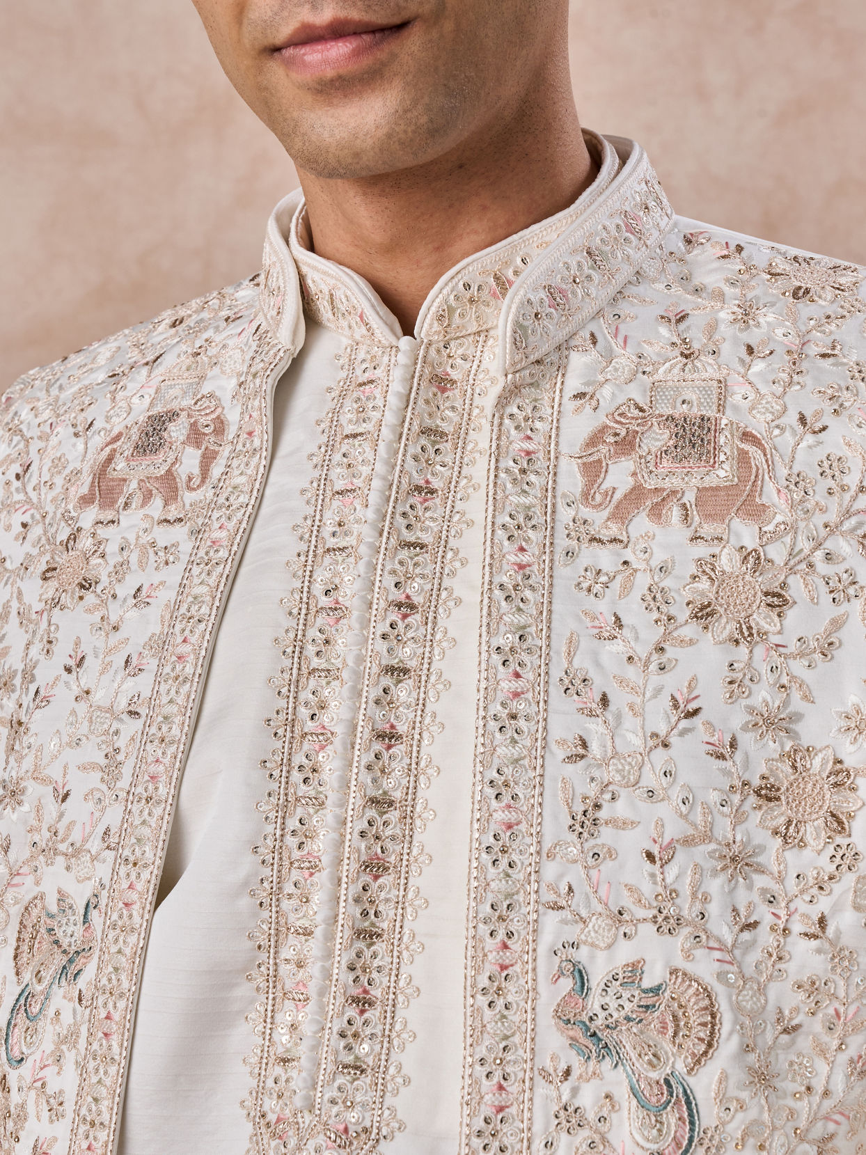 Manyavar Men Elegance Personified White Open Sherwani