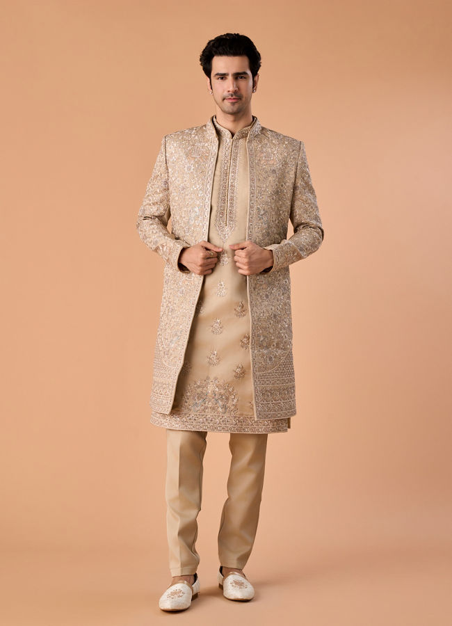 Manyavar Men Beauteous Beige Sherwani