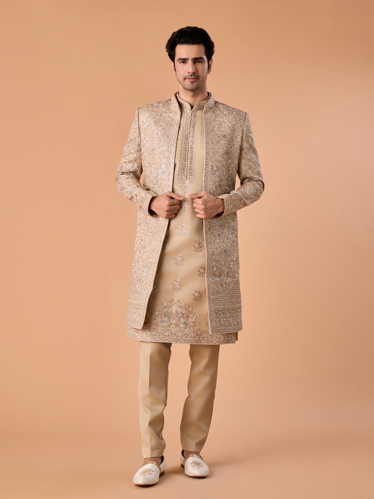 Manyavar Men Beauteous Beige Sherwani