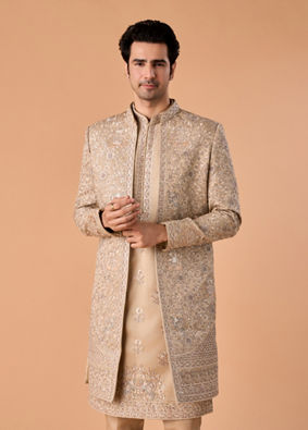 Manyavar Men Beauteous Beige Open Sherwani