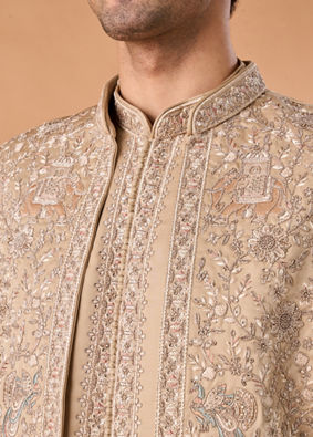 Manyavar Men Beauteous Beige Open Sherwani