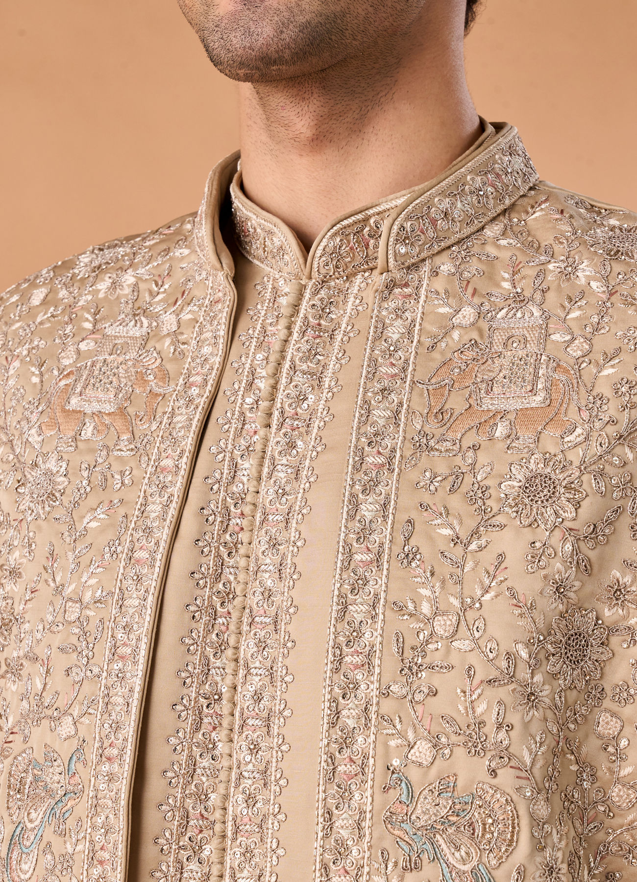 Manyavar Men Beauteous Beige Sherwani