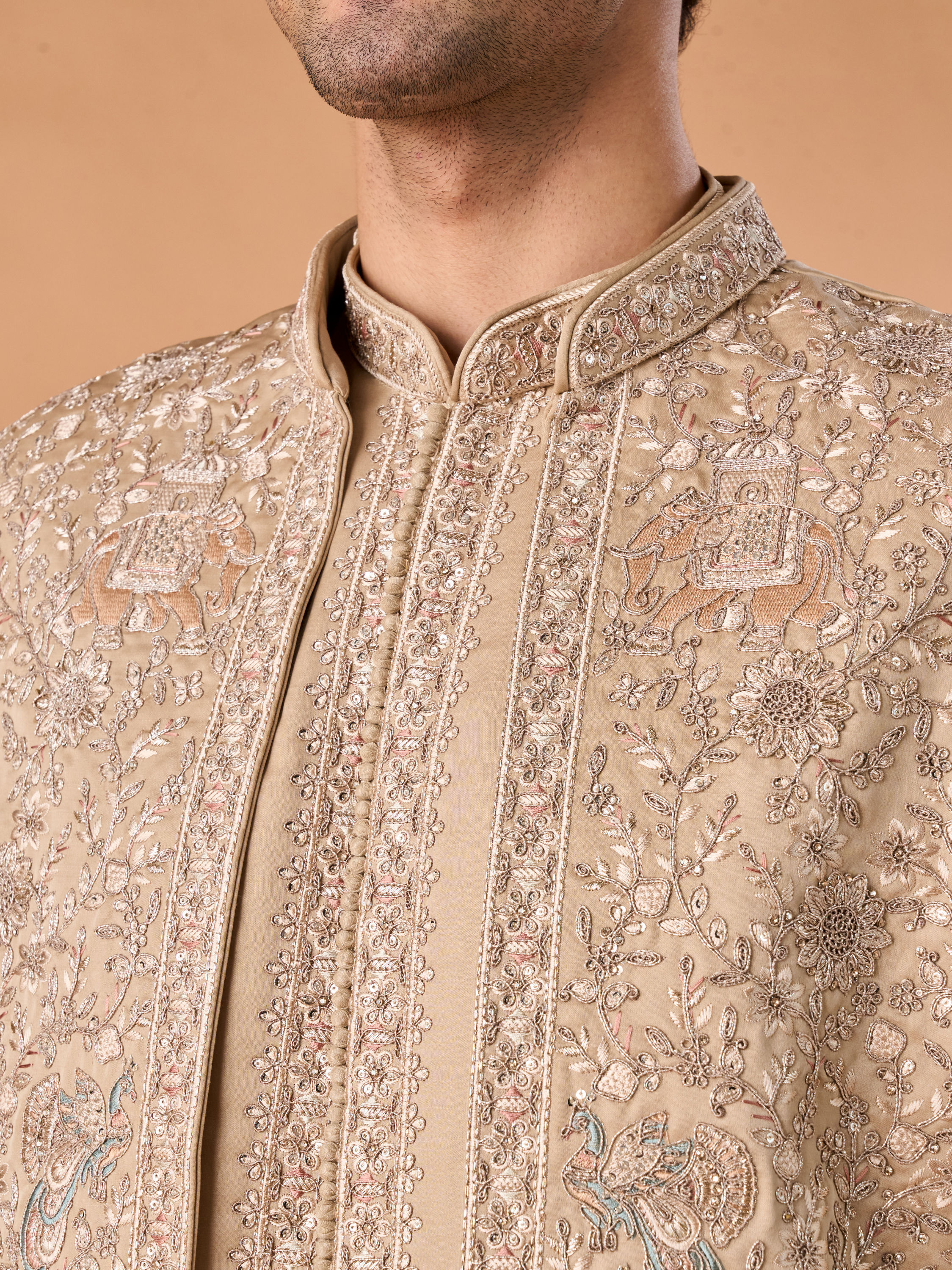Manyavar Men Beauteous Beige Sherwani