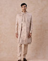 Manyavar Men Champagne Art Silk Sherwani Set with Fauna Motifs