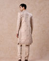 Manyavar Men Champagne Art Silk Sherwani Set with Fauna Motifs
