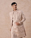 Champagne Art Silk Sherwani Set with Fauna Motifs