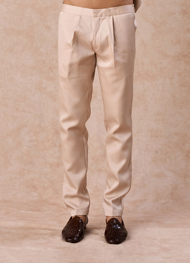 Manyavar Men Champagne Art Silk Sherwani Set with Fauna Motifs