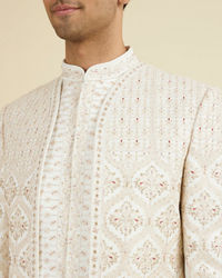 Manyavar Men Elegant Warm White Open Sherwani