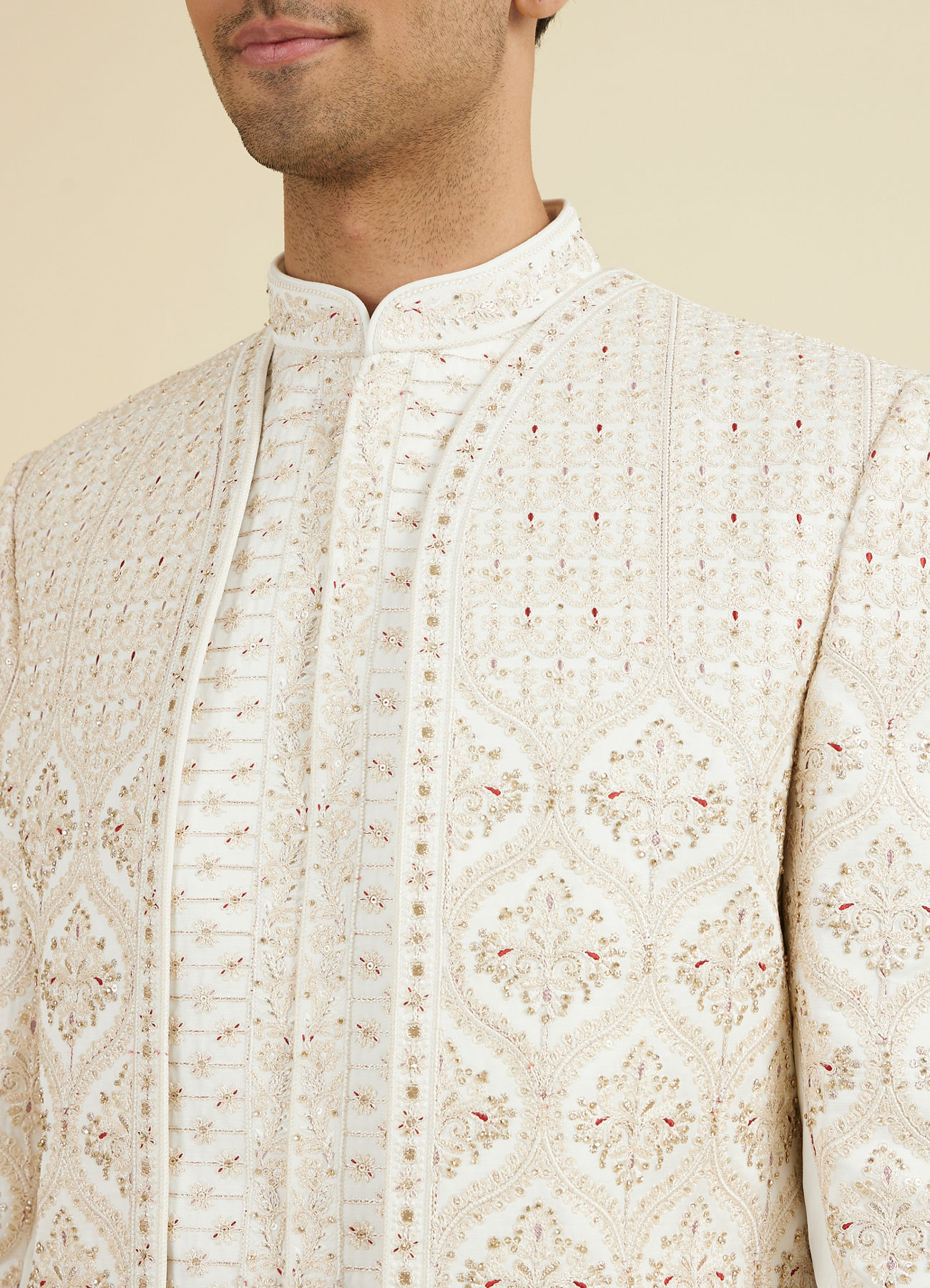 Manyavar Men Elegant Warm White Open Sherwani