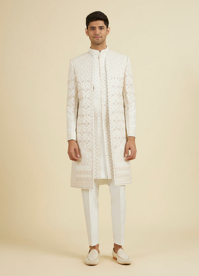 Manyavar Men Elegant Warm White Open Sherwani