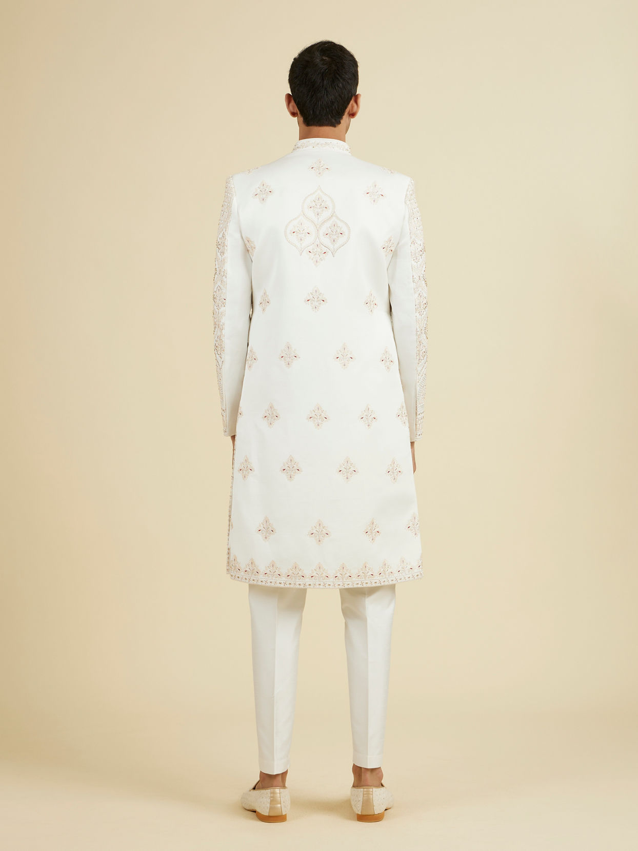 Manyavar Men Elegant Warm White Open Sherwani