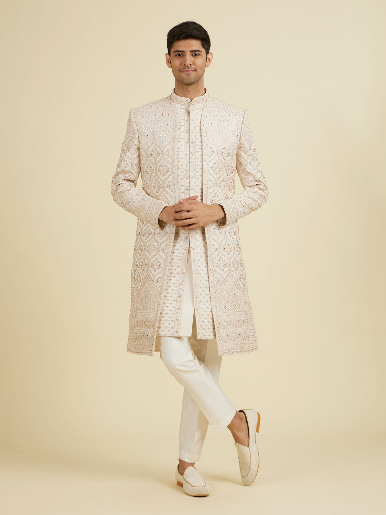 Manyavar Men Champagne Embroidered Sherwani
