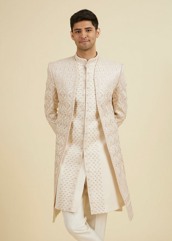 Manyavar Men Champagne Embroidered Sherwani