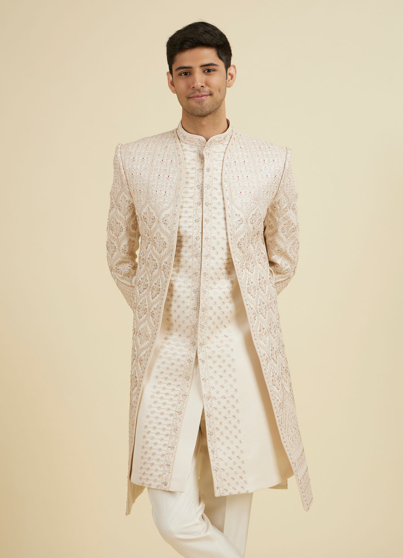 Manyavar Men Champagne Embroidered Sherwani