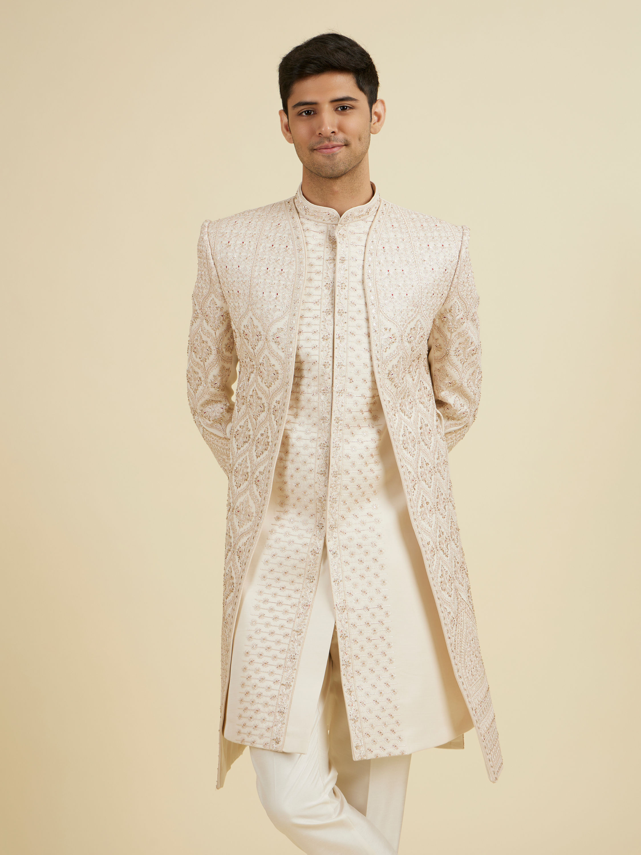 Manyavar Men Champagne Embroidered Sherwani