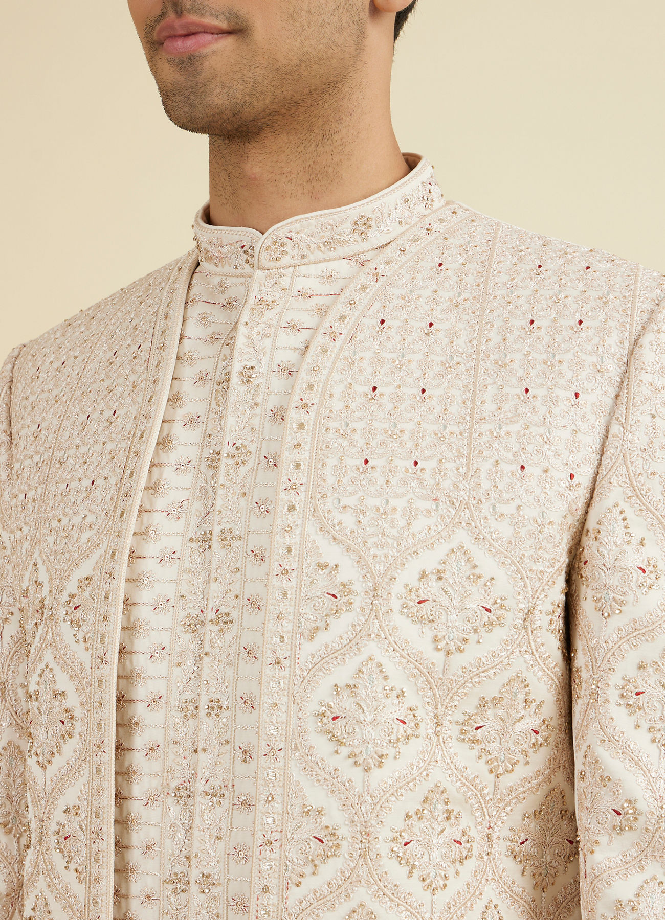 Manyavar Men Champagne Embroidered Sherwani