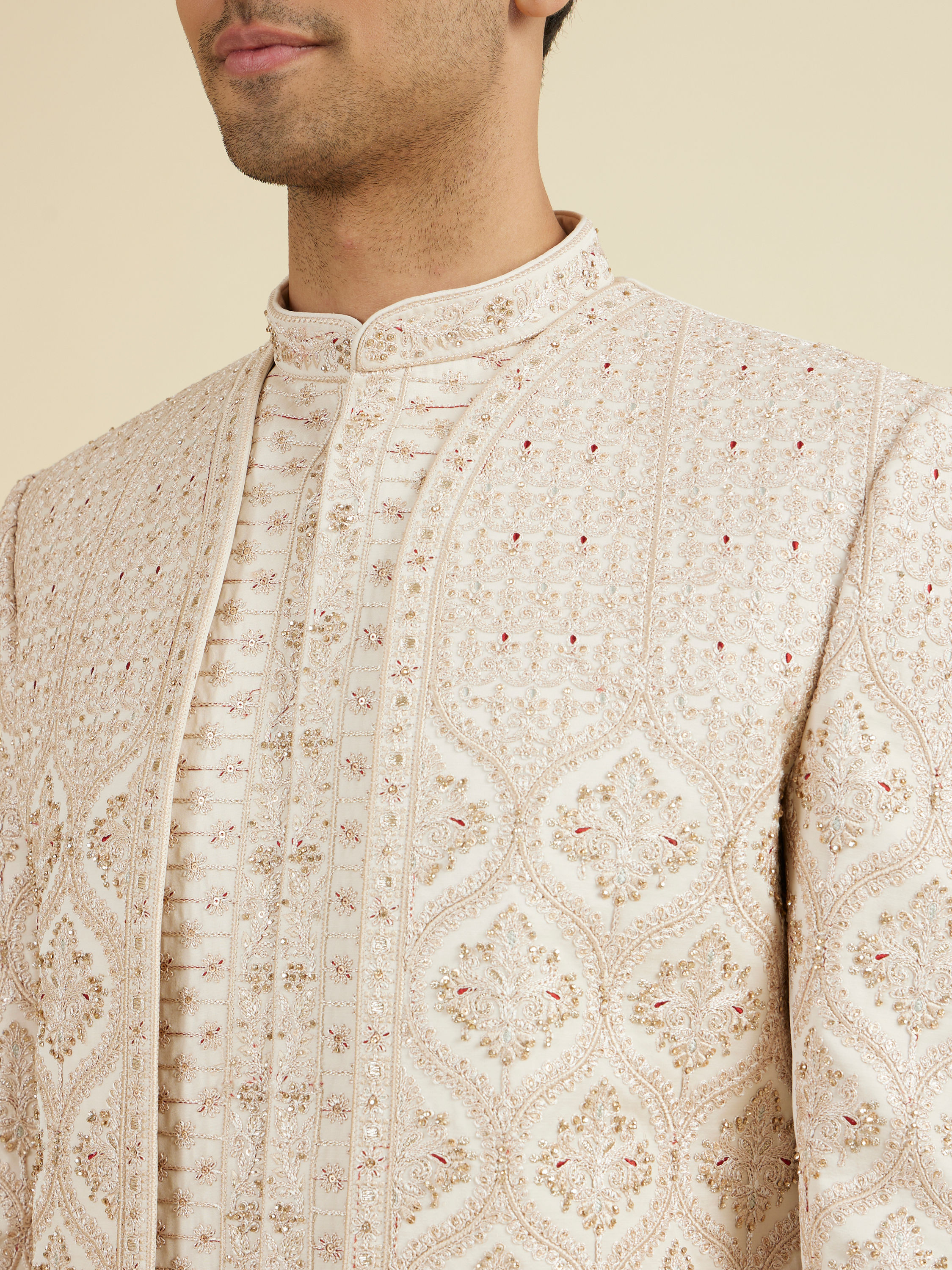 Manyavar Men Champagne Embroidered Sherwani