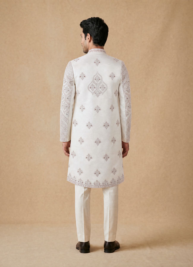 Manyavar Men Champagne Art Silk Sherwani with Intricate Embroidery