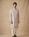 Manyavar Men Champagne Art Silk Sherwani with Intricate Embroidery