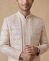 Manyavar Men Champagne Art Silk Sherwani with Intricate Embroidery