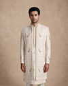 Manyavar Men White Silk Open Sherwani with Embroidery