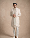 Manyavar Men White Silk Open Sherwani with Embroidery
