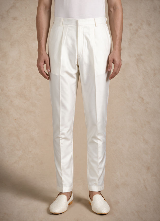 Manyavar Men White Silk Open Sherwani with Embroidery