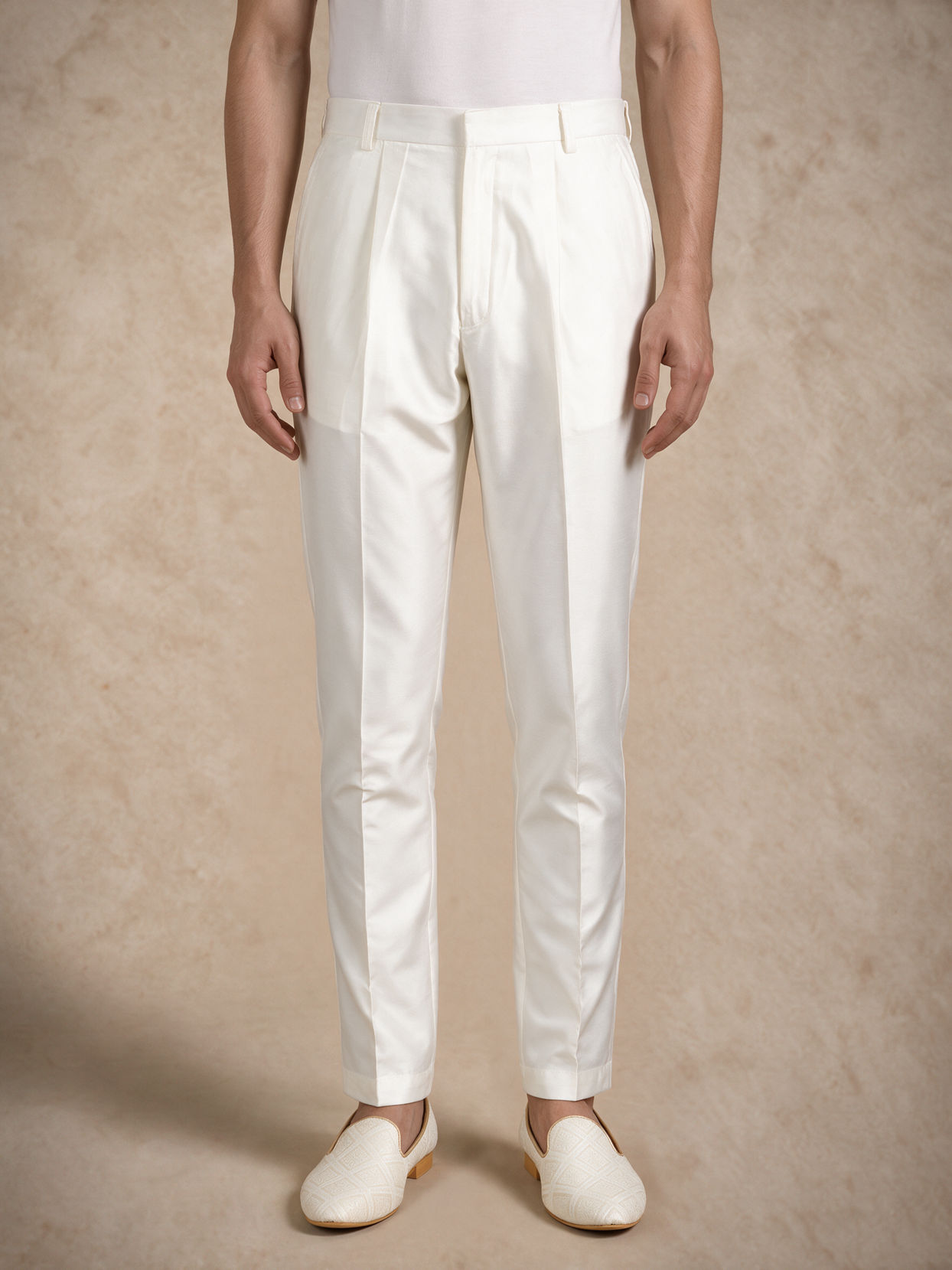 Manyavar Men White Silk Open Sherwani with Embroidery