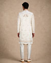 Manyavar Men White Silk Open Sherwani with Embroidery
