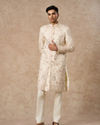 Manyavar Men Cream Art Silk Sherwani with Embroidery