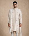 Manyavar Men Warm White Silk Open Sherwani with Embroidery