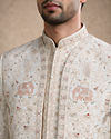 Manyavar Men Warm White Silk Open Sherwani with Embroidery