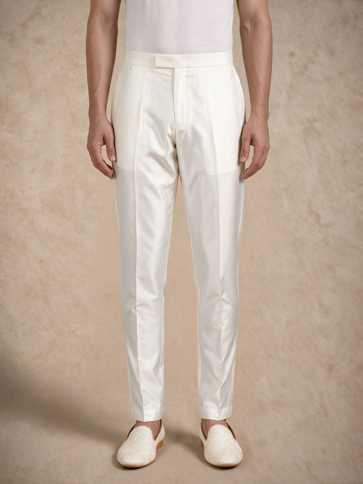Manyavar Men Warm White Silk Open Sherwani with Embroidery